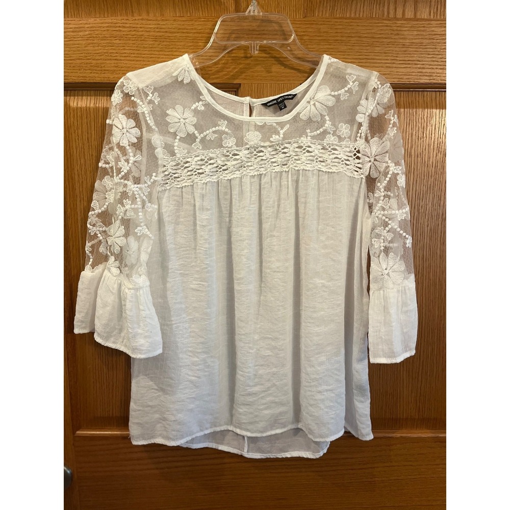 Victorian Revival Whimsical Boho Crinkled Gauze Dreamy WhiteLace Poet Sleeve Med